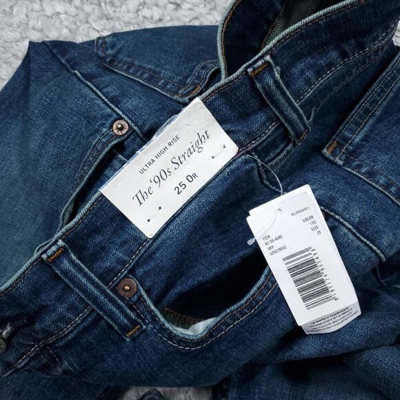 Abercrombie 90s Straight Ultra High Rise Jeans Dark Wash Blue Size 0 25 Stretch - Picture 6 of 10